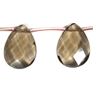 SMOKY GLASS QUARTZ FACETED PEAR SD 22X30MM